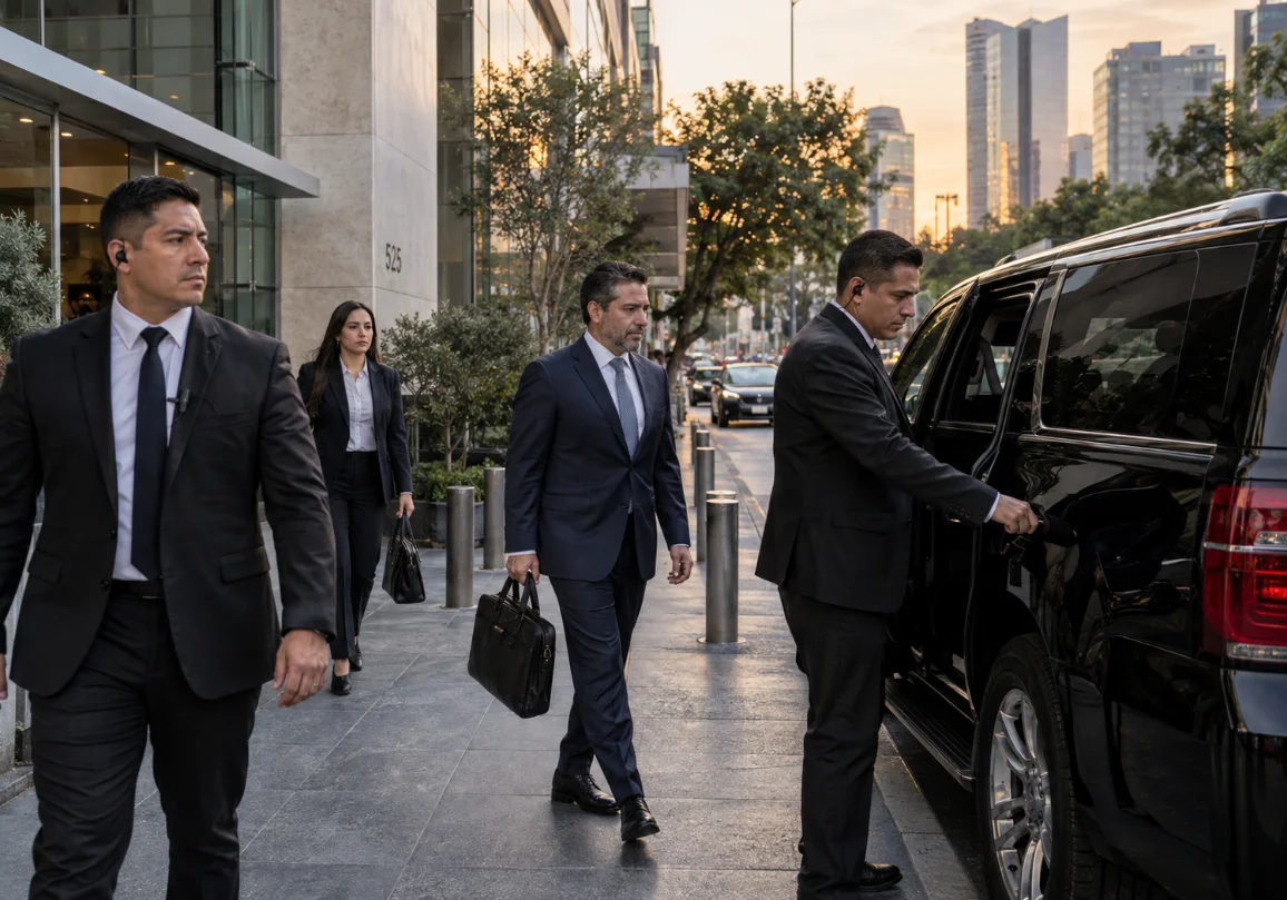 Guardia ejecutivo acompañando a un directivo